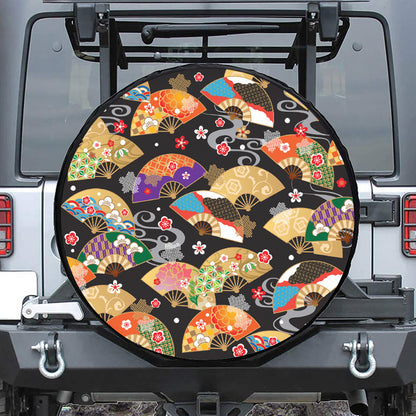 Japanese Hand Fan Pattern Print Tire Cover