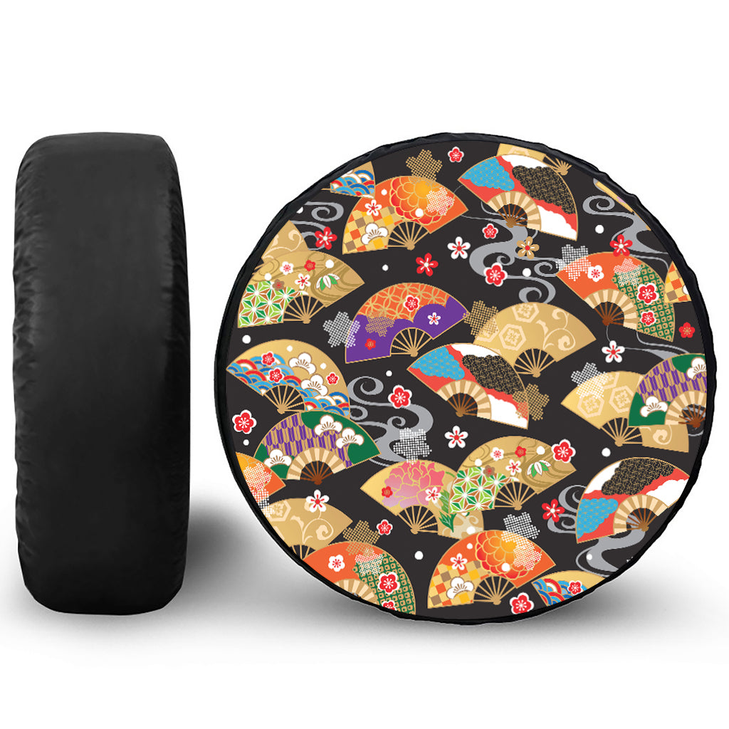 Japanese Hand Fan Pattern Print Tire Cover