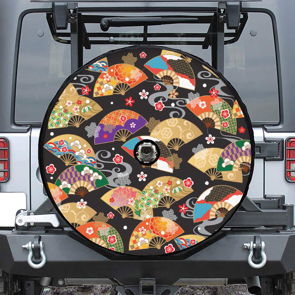Japanese Hand Fan Pattern Print Tire Cover With Camera Hole