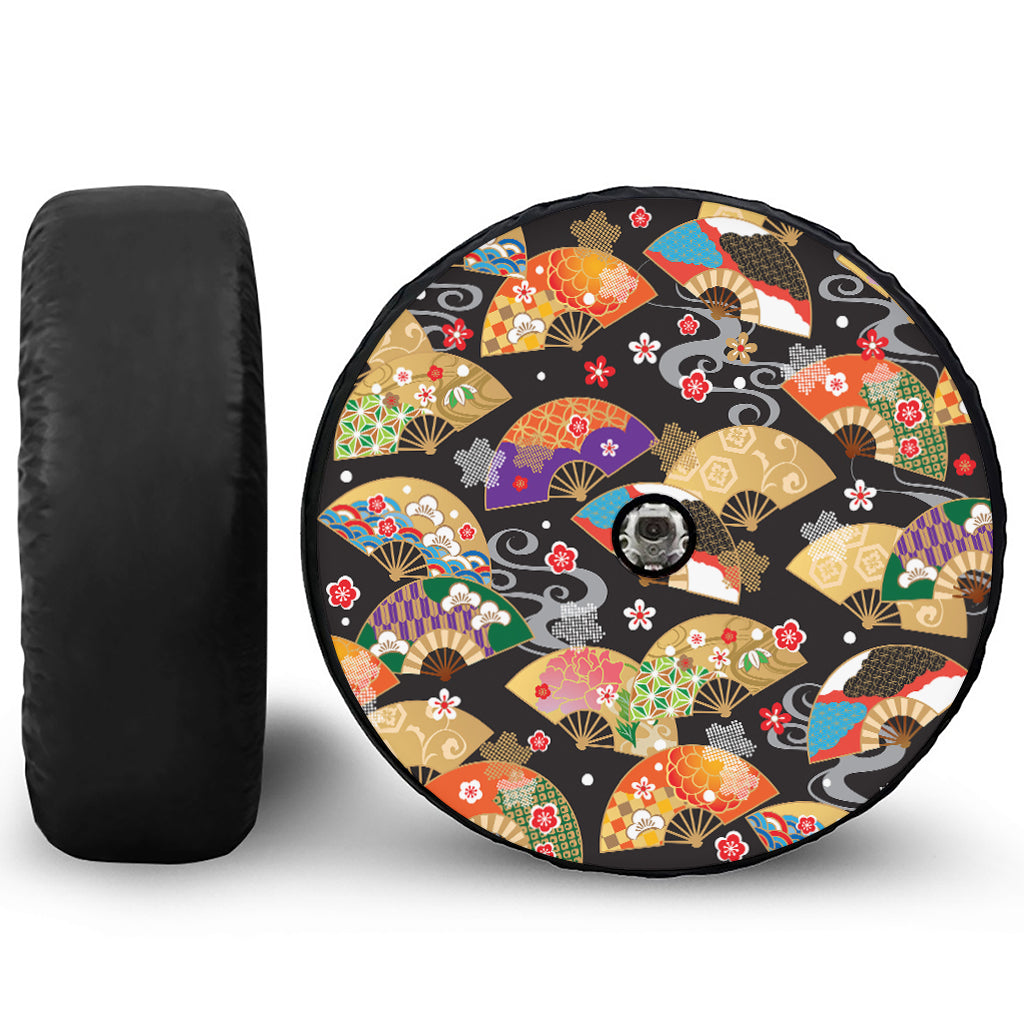 Japanese Hand Fan Pattern Print Tire Cover With Camera Hole
