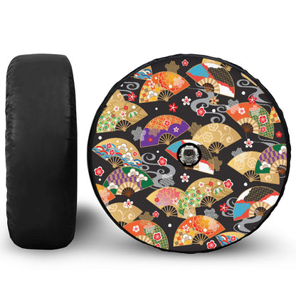 Japanese Hand Fan Pattern Print Tire Cover With Camera Hole
