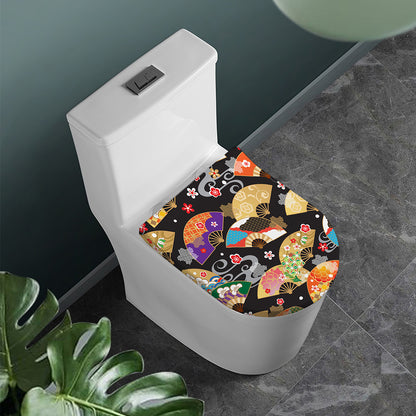 Japanese Hand Fan Pattern Print Toilet Lid Cover