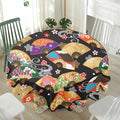 Japanese Hand Fan Pattern Print Waterproof Round Tablecloth