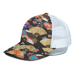 Japanese Hand Fan Pattern Print White Mesh Trucker Cap