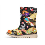 Japanese Hand Fan Pattern Print Winter Boots