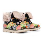 Japanese Hand Fan Pattern Print Winter Boots