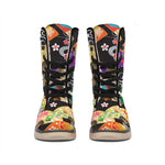 Japanese Hand Fan Pattern Print Winter Boots
