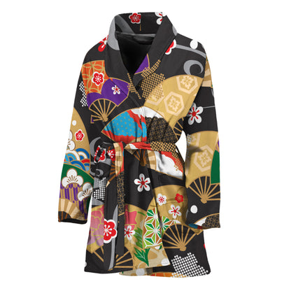 Japanese Hand Fan Pattern Print Women's Bathrobe