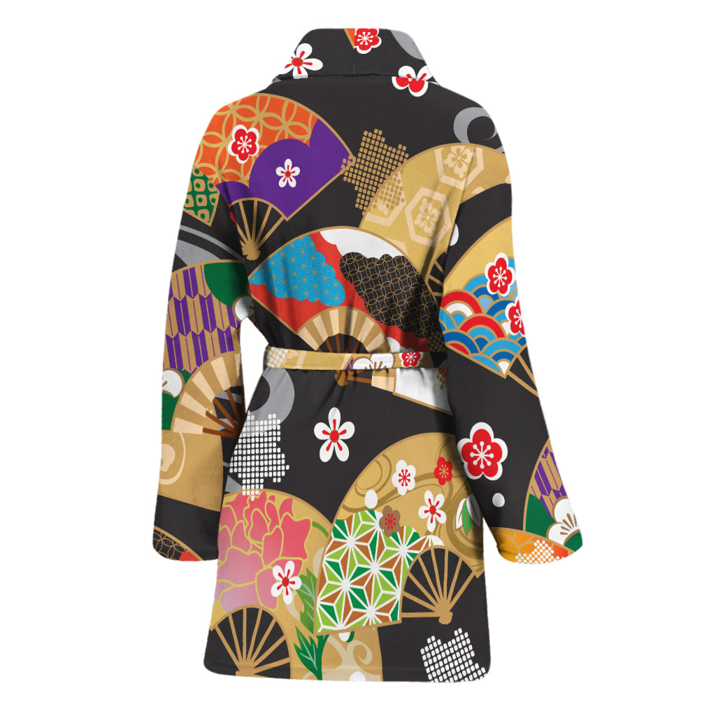 Japanese Hand Fan Pattern Print Women's Bathrobe