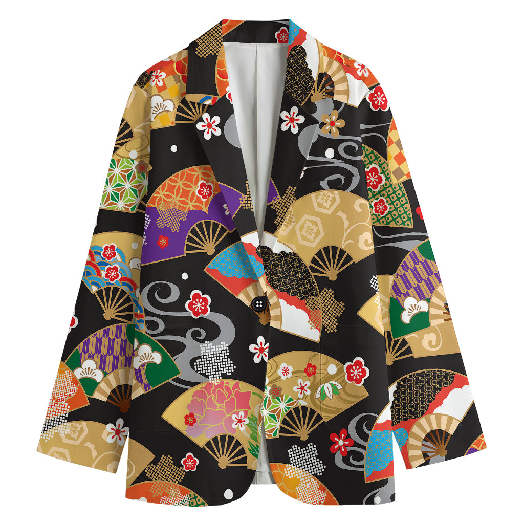 Japanese Hand Fan Pattern Print Women's Blazer