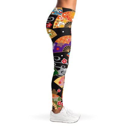 Japanese Hand Fan Pattern Print Women's Leggings