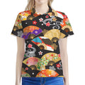 Japanese Hand Fan Pattern Print Women's Polo Shirt