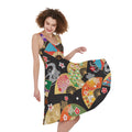 Japanese Hand Fan Pattern Print Sleeveless Knee Length Dress