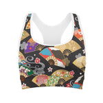 Japanese Hand Fan Pattern Print Women's Sports Bra