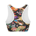 Japanese Hand Fan Pattern Print Women's Sports Bra