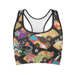 Japanese Hand Fan Pattern Print Women's Sports Bra