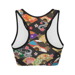 Japanese Hand Fan Pattern Print Women's Sports Bra