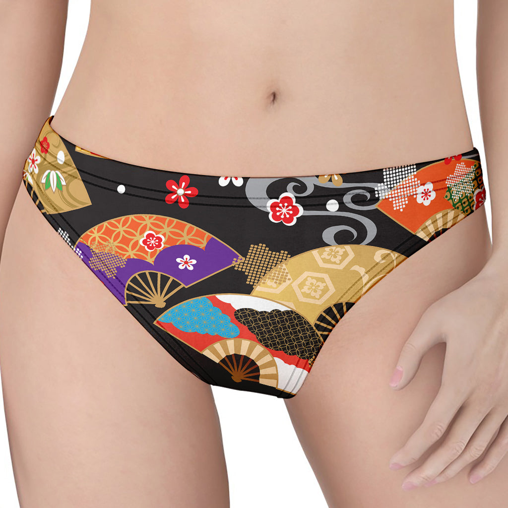 Japanese Hand Fan Pattern Print Women's Thong