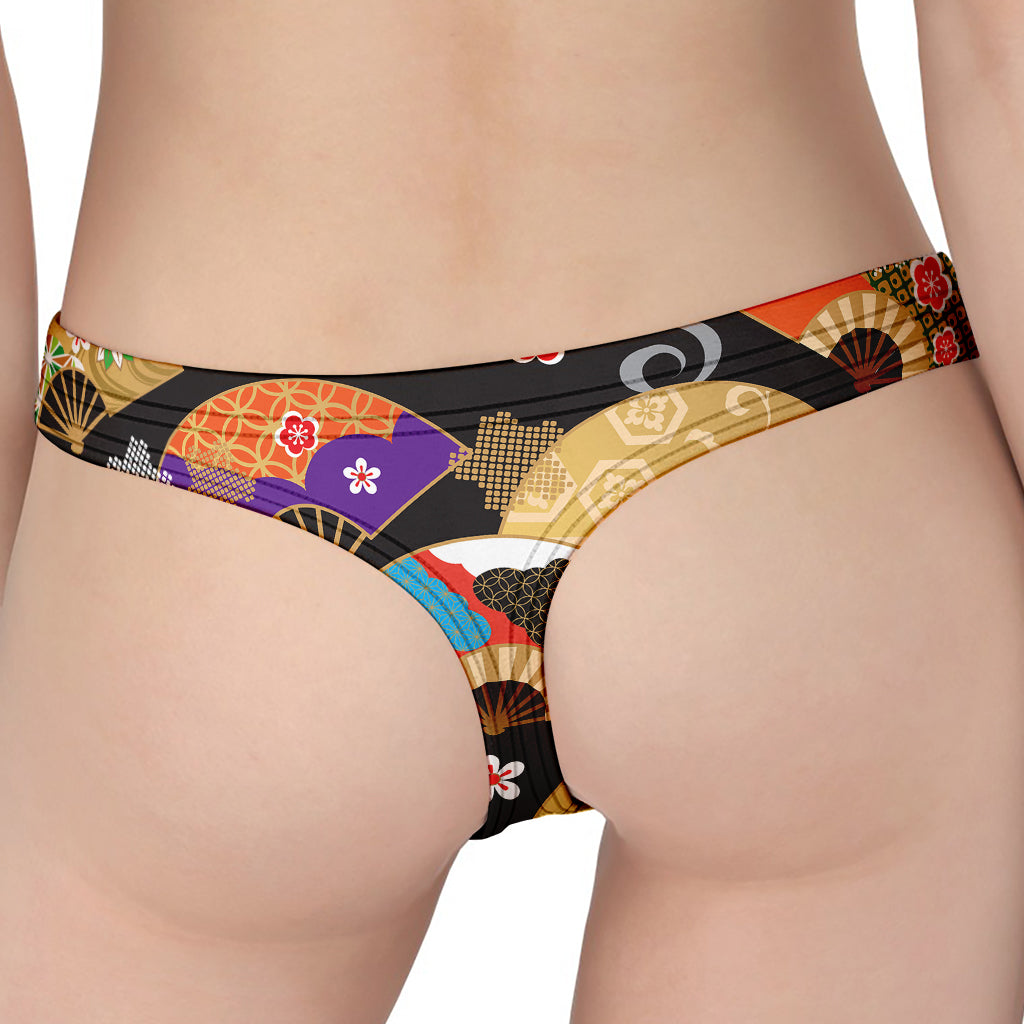 Japanese Hand Fan Pattern Print Women's Thong