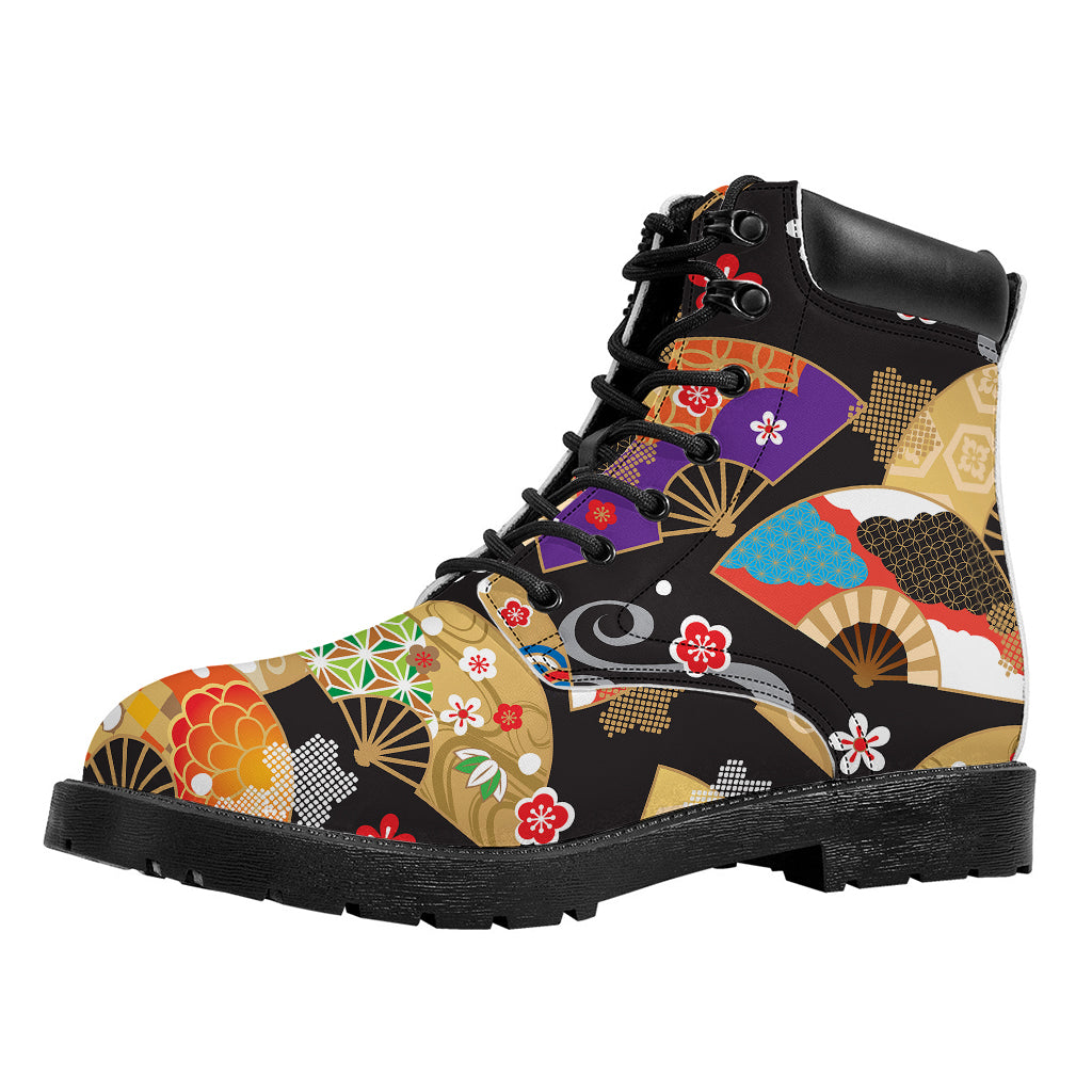 Japanese Hand Fan Pattern Print Work Boots