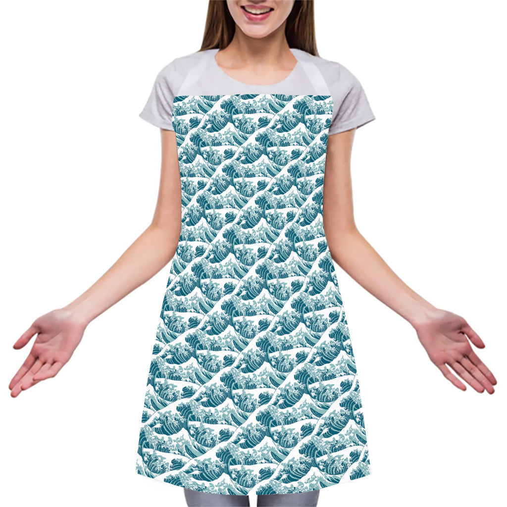 Japanese Kanagawa Wave Pattern Print Adjustable Apron