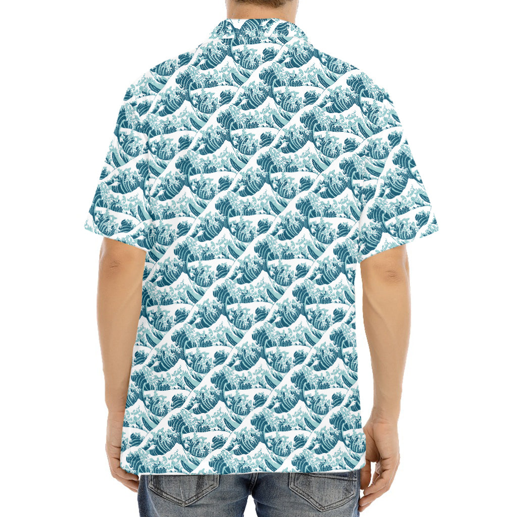 Japanese Kanagawa Wave Pattern Print Aloha Shirt
