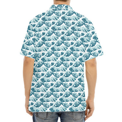 Japanese Kanagawa Wave Pattern Print Aloha Shirt