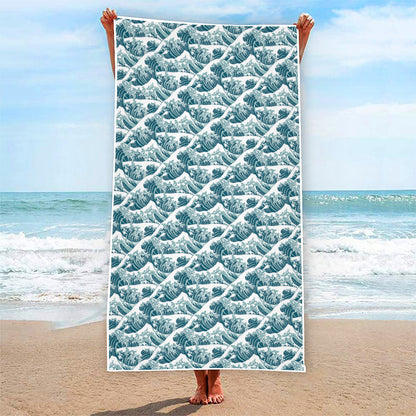 Japanese Kanagawa Wave Pattern Print Beach Towel