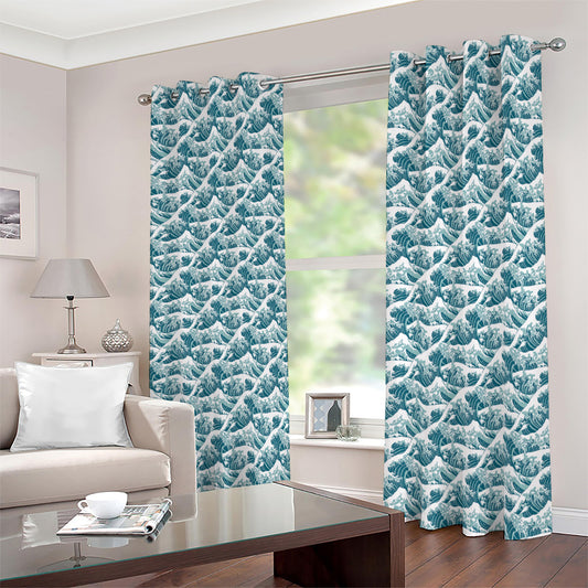 Japanese Kanagawa Wave Pattern Print Blackout Grommet Curtains