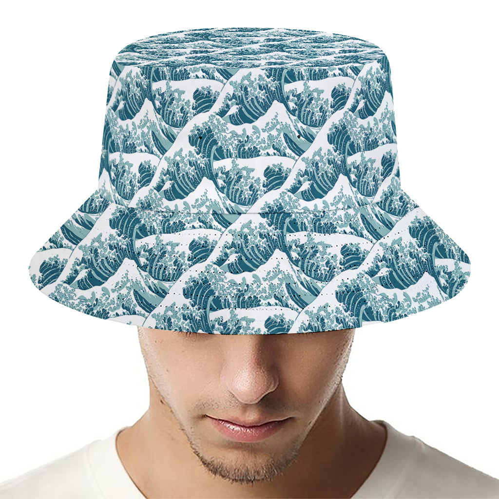 Japanese Kanagawa Wave Pattern Print Bucket Hat