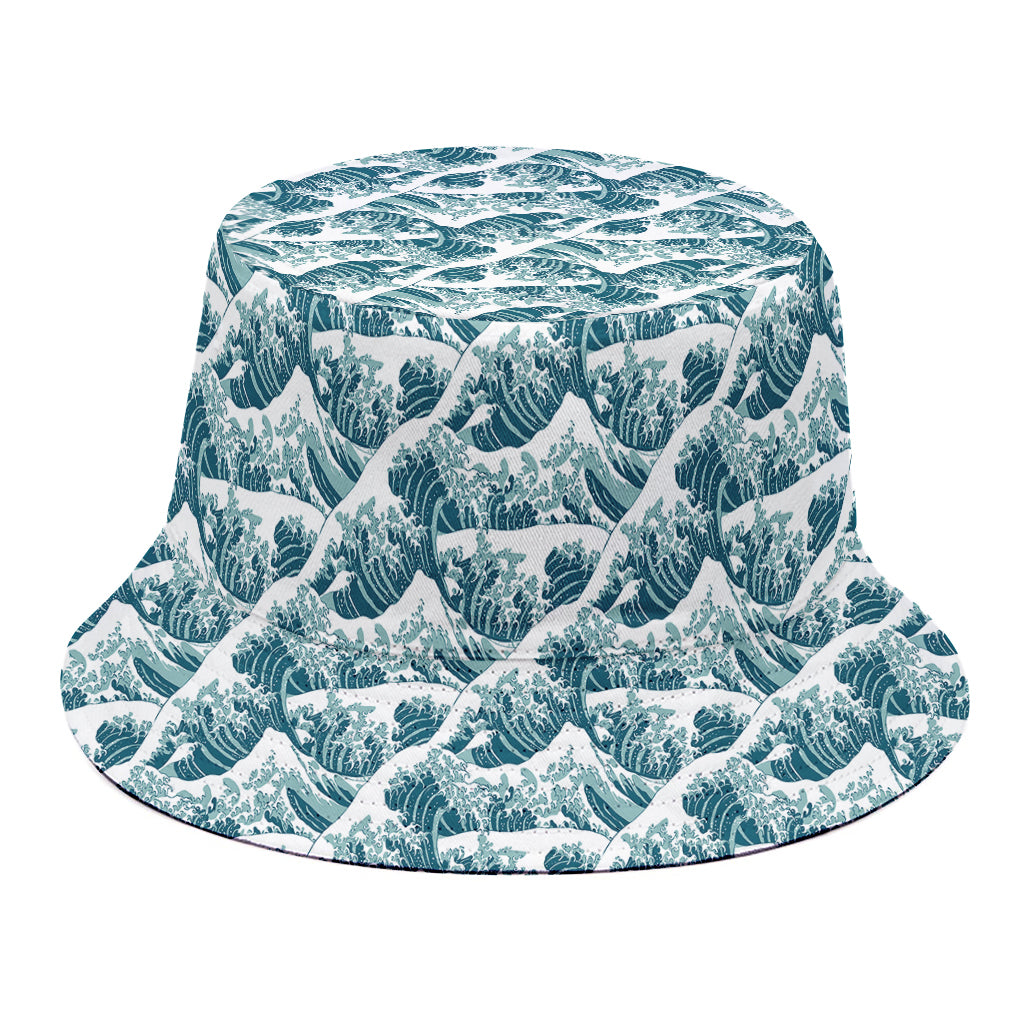 Japanese Kanagawa Wave Pattern Print Bucket Hat