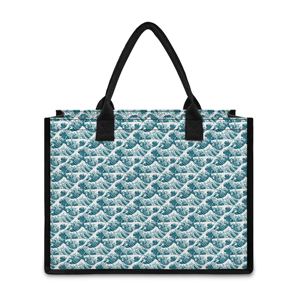 Japanese Kanagawa Wave Pattern Print Canvas Tote Bag