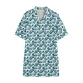 Japanese Kanagawa Wave Pattern Print Cotton Hawaiian Shirt
