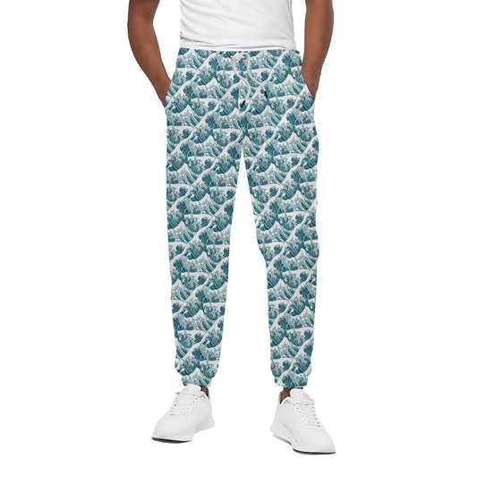 Japanese Kanagawa Wave Pattern Print Cotton Pants