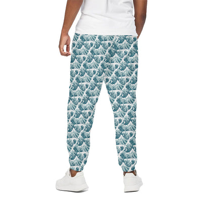 Japanese Kanagawa Wave Pattern Print Cotton Pants