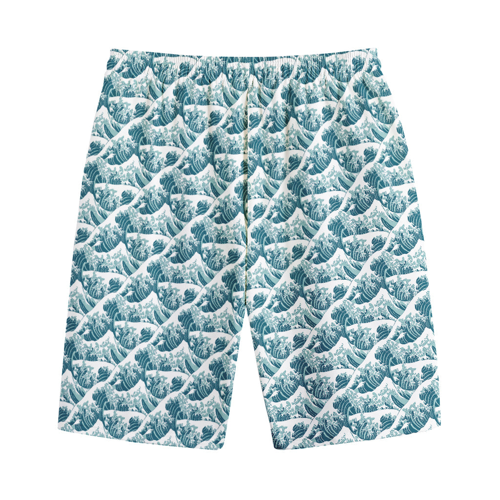 Japanese Kanagawa Wave Pattern Print Cotton Shorts