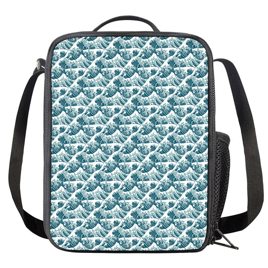 Japanese Kanagawa Wave Pattern Print Crossbody Lunch Bag