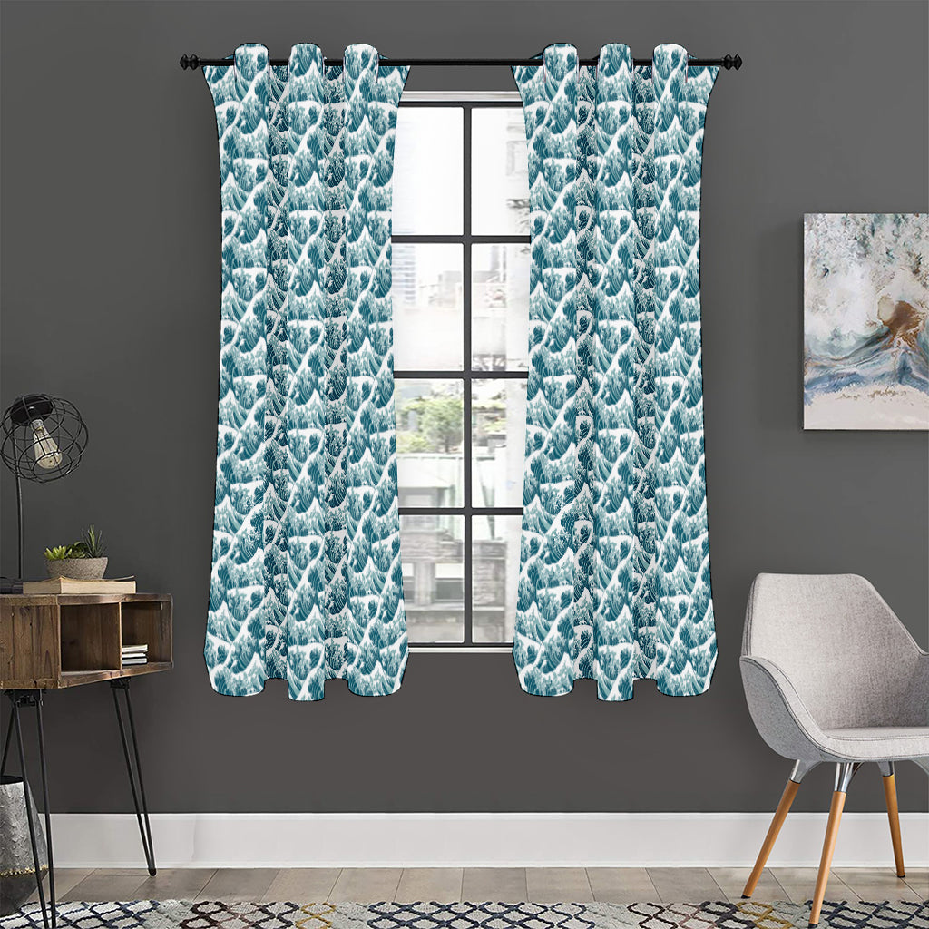 Japanese Kanagawa Wave Pattern Print Curtain