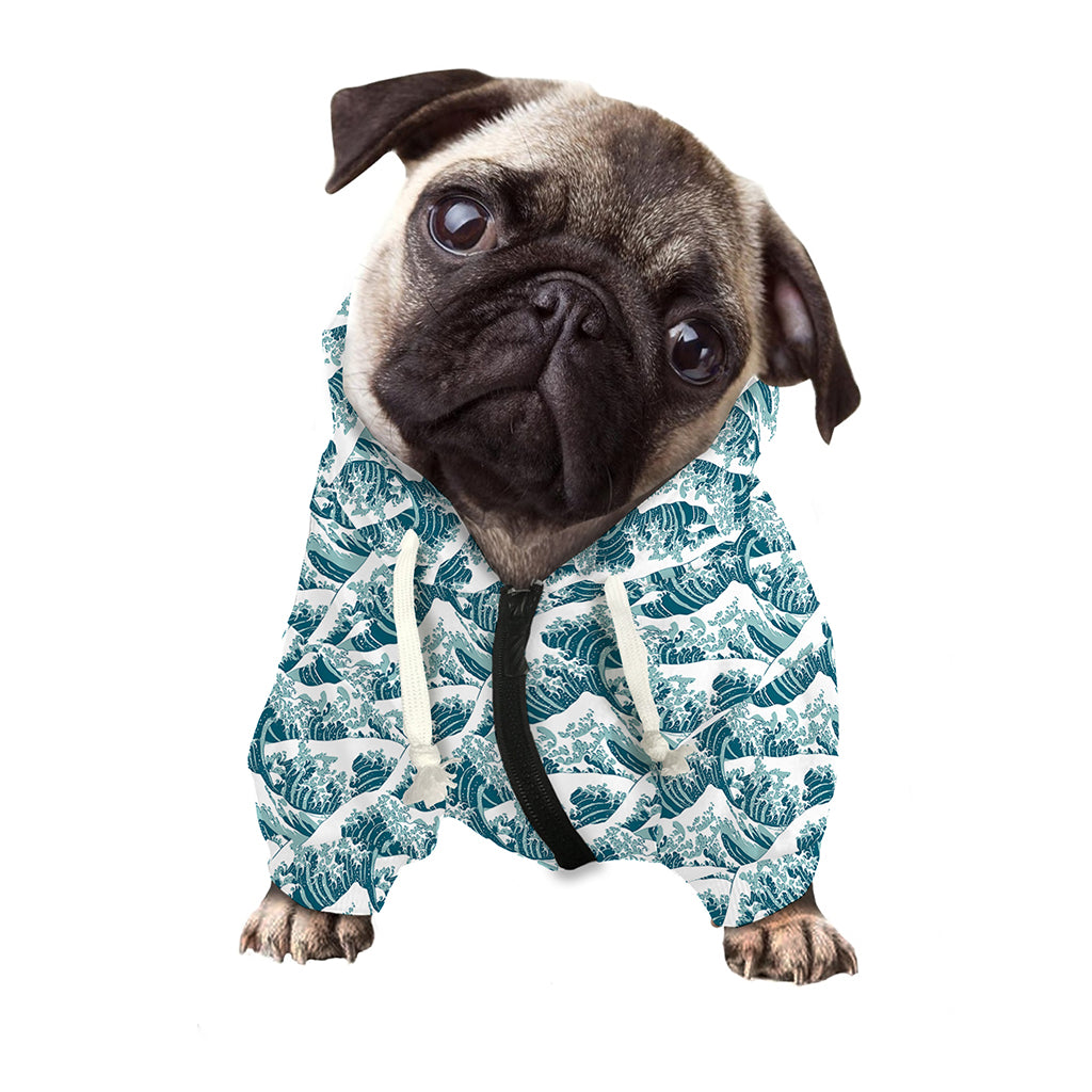 Japanese Kanagawa Wave Pattern Print Dog Zip Up Hoodie