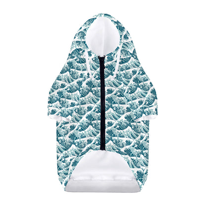 Japanese Kanagawa Wave Pattern Print Dog Zip Up Hoodie