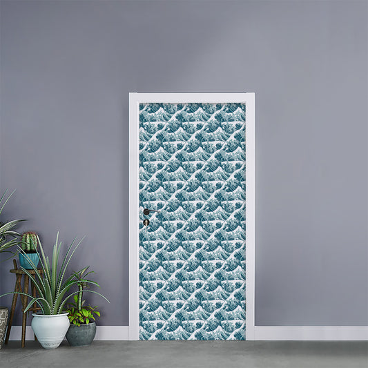 Japanese Kanagawa Wave Pattern Print Door Sticker