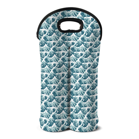 Japanese Kanagawa Wave Pattern Print Double Neoprene Wine Tote