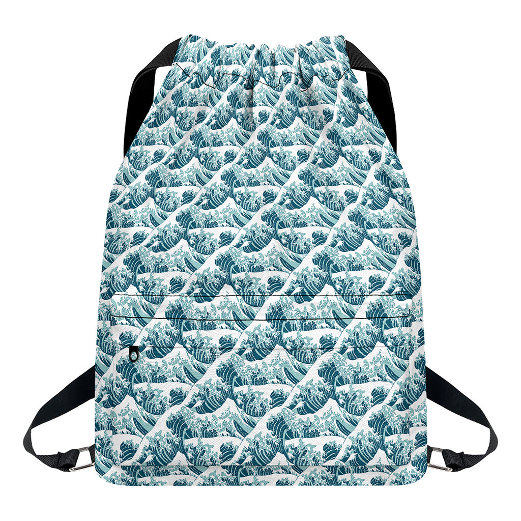 Japanese Kanagawa Wave Pattern Print Drawstring Backpack