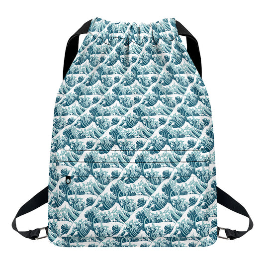 Japanese Kanagawa Wave Pattern Print Drawstring Backpack