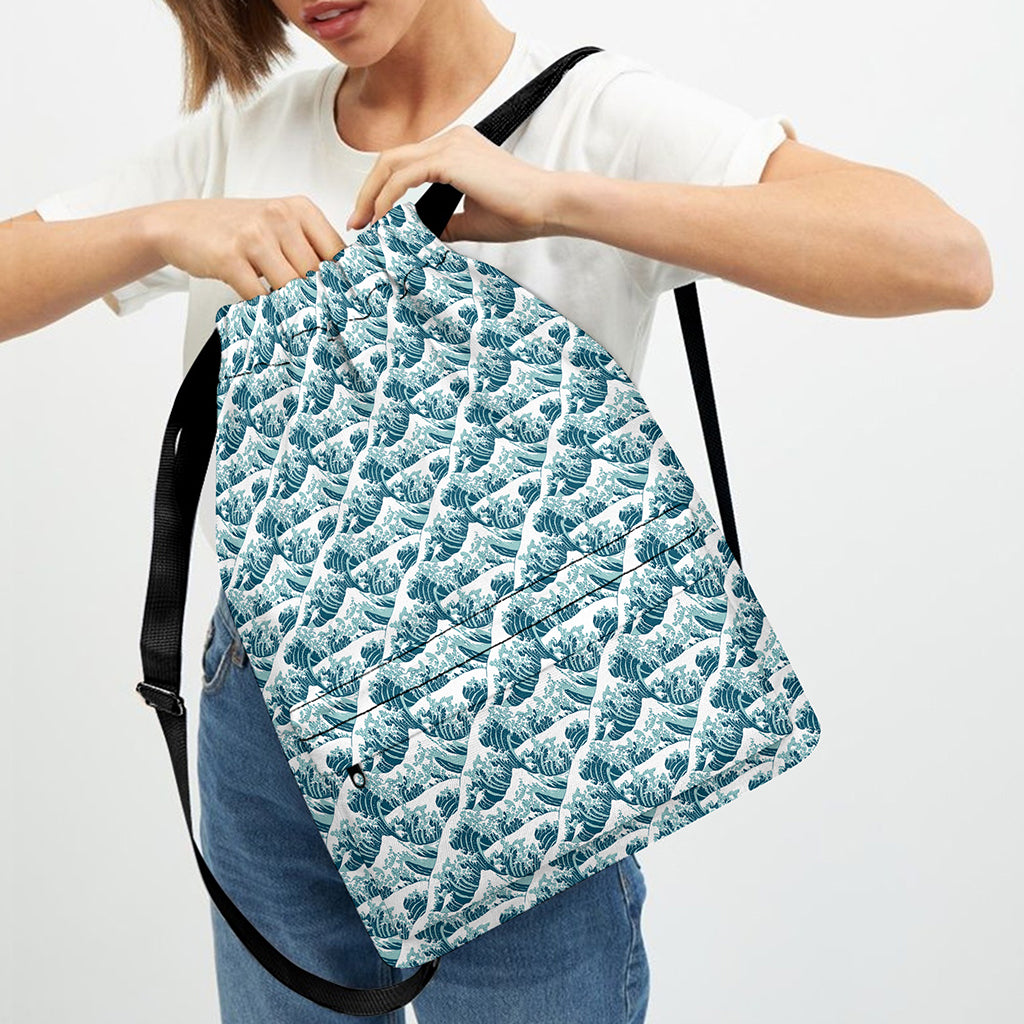 Japanese Kanagawa Wave Pattern Print Drawstring Backpack
