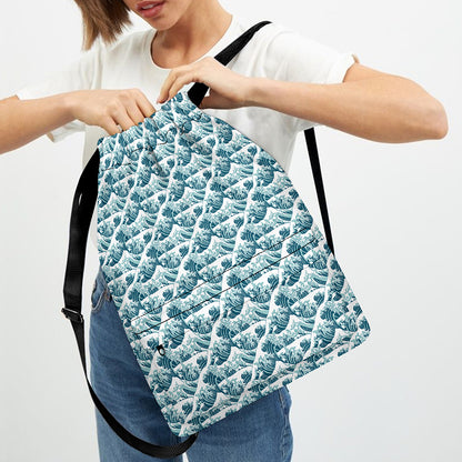 Japanese Kanagawa Wave Pattern Print Drawstring Backpack