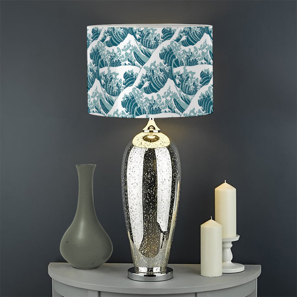 Japanese Kanagawa Wave Pattern Print Drum Lamp Shade