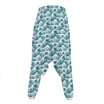 Japanese Kanagawa Wave Pattern Print Hammer Pants