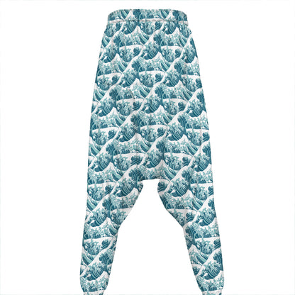 Japanese Kanagawa Wave Pattern Print Hammer Pants