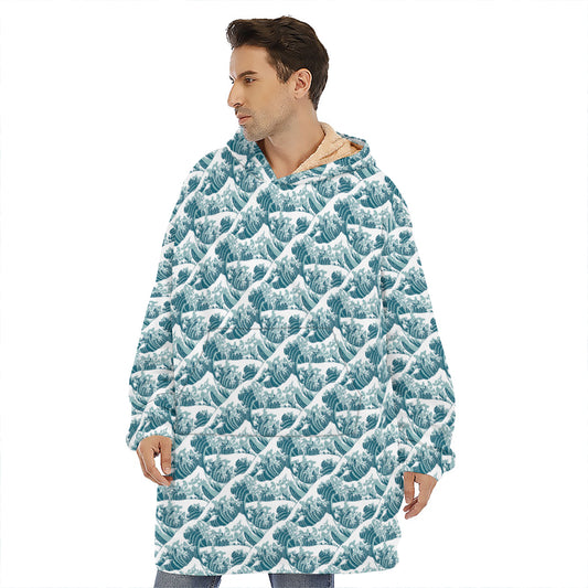 Japanese Kanagawa Wave Pattern Print Hoodie Blanket
